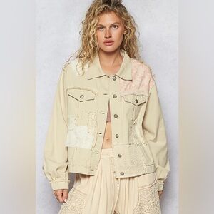 ⚡️📦 POL “ Sand Dune “ Patchwork Cotton Jacket | Light Sand - Last One